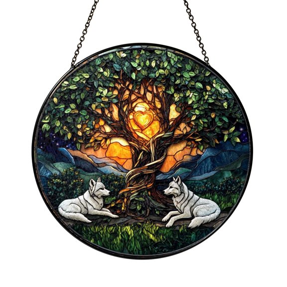 Botanical Tree Window Decor – Stained Glass Style