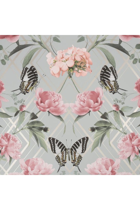 Botanical Trellis Grey and Pink Wallpaper