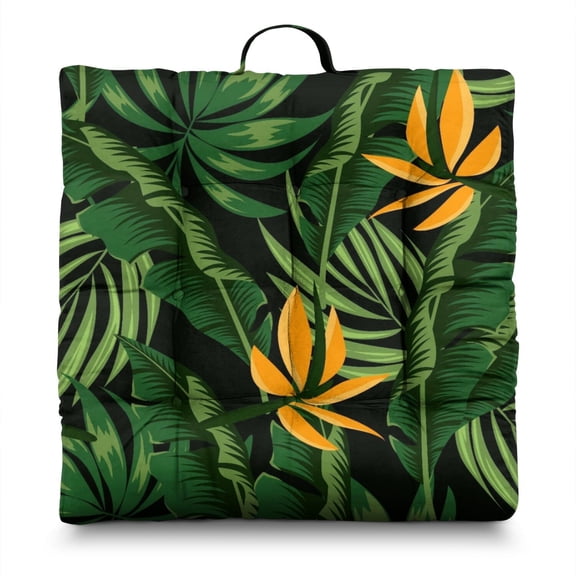Botanical Tropical Floor Pillow – 22x22 Inch Large Cushion, Dutch Velvet, Scientific Leaf Illustration (Nature Lover's Decor)