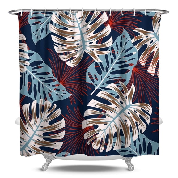 Botanical Tropical Leaf Shower Curtain 84" x 72" Hotel Style Bathroom Drapes Machine Washable