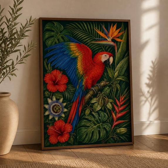 Botanical Tropical Macaw Exotic Bird Jungle Parrot Nature Botanical Art ...