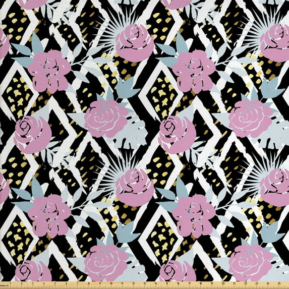 Ambesonne Botanical Fabric by the Yard Upholstery, Grunge Blossoms Pattern, 10 Yards, Multicolor