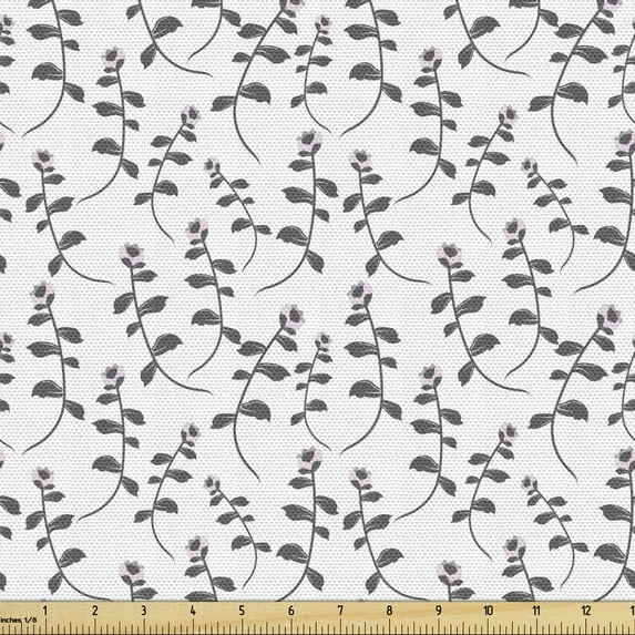Ambesonne Botanical Fabric by the Yard Upholstery, Brush Paint Flowers Art, 3 Yards, Grey Pale Mauve White