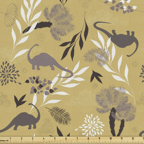 Ambesonne Botanical Fabric by the Yard Upholstery, Jurassic Motif Earth Tone, 10 Yards, Mauve Camel White