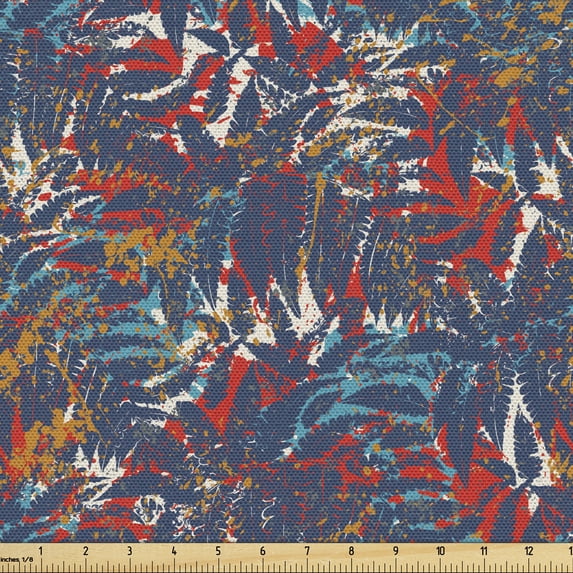 Botanical Upholstery Fabric by the Yard, Grunge Style Splashes Jungle Composition of Earth Elements Illustration Pattern, Decorative Fabric for DIY and Home Accents, Multicolor by Ambesonne