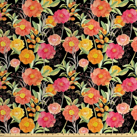 Ambesonne Botanical Fabric by the Yard Upholstery, Vintage Summer Meadow, 3 Yards, Multicolor