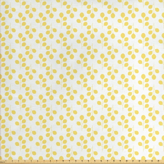 Ambesonne Botanical Fabric by the Yard Upholstery, Summer Tone Leaf Motifs, 2 Yards, Pale Yellow White