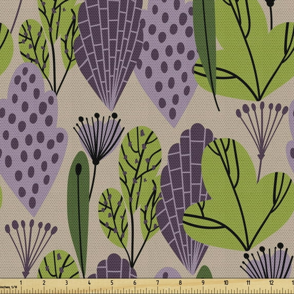 Ambesonne Botanical Fabric by the Yard Upholstery, Abstract Leaves Garden, 1 Yard, Pale Sepia Multicolor