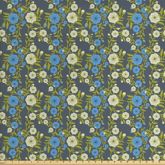 Botanical Upholstery Fabric by the Yard, Simple Nature Inspired Ornament with Bindweed Blooms Spring Environment, Decorative Fabric for DIY and Home Accents, Multicolor by Ambesonne