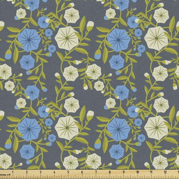 Botanical Upholstery Fabric by the Yard, Simple Nature Inspired Ornament with Bindweed Blooms Spring Environment, Decorative Fabric for DIY and Home Accents, Multicolor by Ambesonne