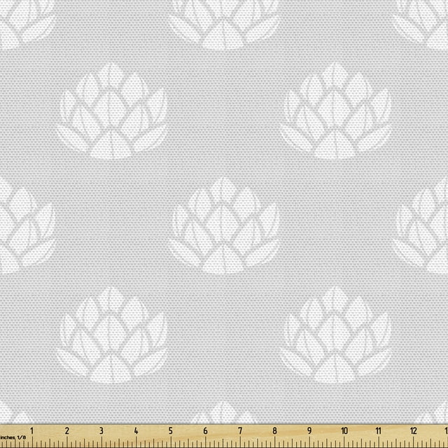 Ambesonne Botanical Fabric by the Yard Upholstery, Minimalistic Succulent, 3 Yards, Pearl and White