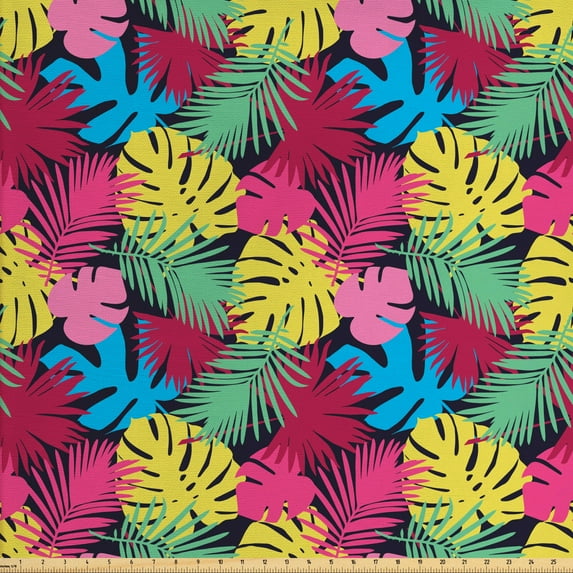 Ambesonne Botanical Fabric by the Yard Upholstery, Banana Leaves Palm Tree, 3 Yards, Multicolor