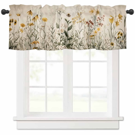 Botanical Valances for Windows Farmhouse Kitchen Curtains Valances Rod Pocket Valance Curtains for Kitchen Windows Retro Plant Wildflower Green Leaf Ferns Window Valances for Bathroom Bedroom 42"x12"