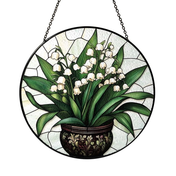 Botanical Valley Lily Faux Stained Glass Window2101