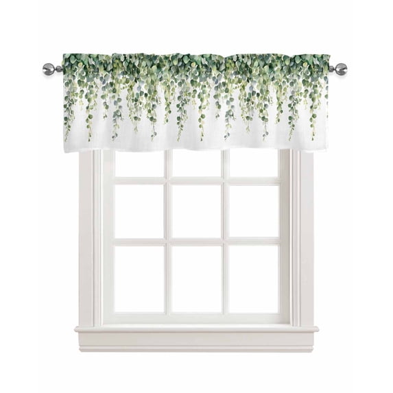 Botanical Vines Kitchen Valances for Windows Farmhouse Linen Window Valance Curtain for Living Room Window Treatment Green Botanical Eucalyptus Leaves Valance Rod Pocket Topper Drape, 54 x 18 Inch