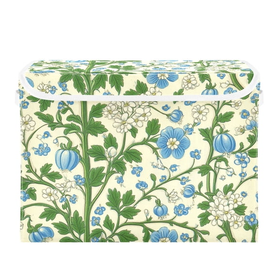 Botanical Vines and Floral Large Storage Bins with Linen Collapsible Lid Storage Box 16.7 x 12.6 x 11.8in