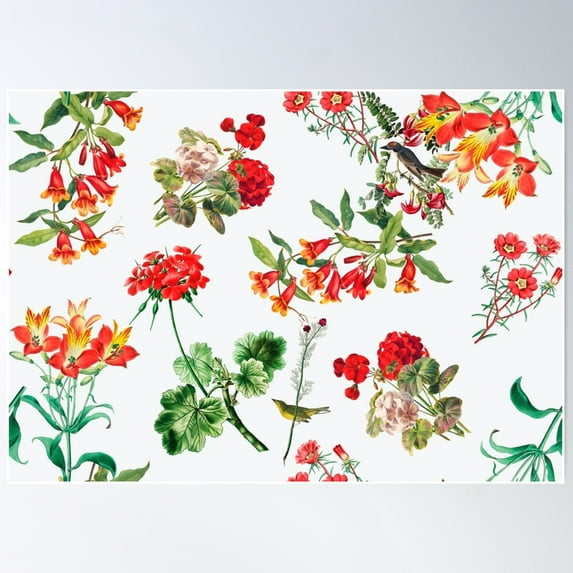 Botanical Vintage Floral Pattern Poster Wall Art, Modern Wall Decor For Living Room Bedroom, 12x18 UNFRAMED