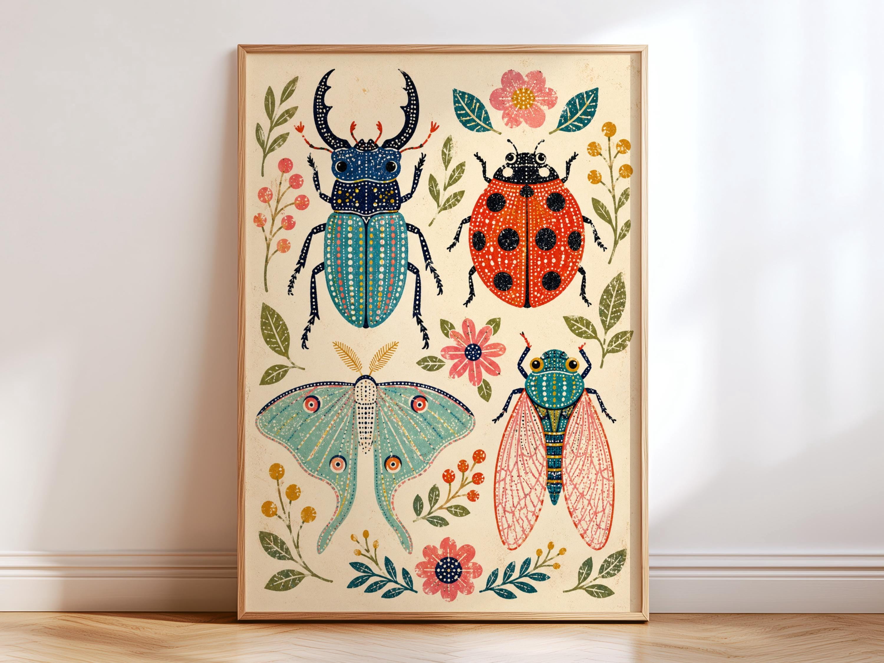 Botanical Vintage Insect Illustration Beetle Bug Whimsical Nature ...
