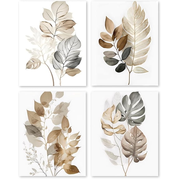 Botanical Wall Art Canvas Prints Neutral Leaf Art Poster Modern Gallery Wall Art Living Room Aesthetics Wall Decor Set of 4 8x10inch Unframed