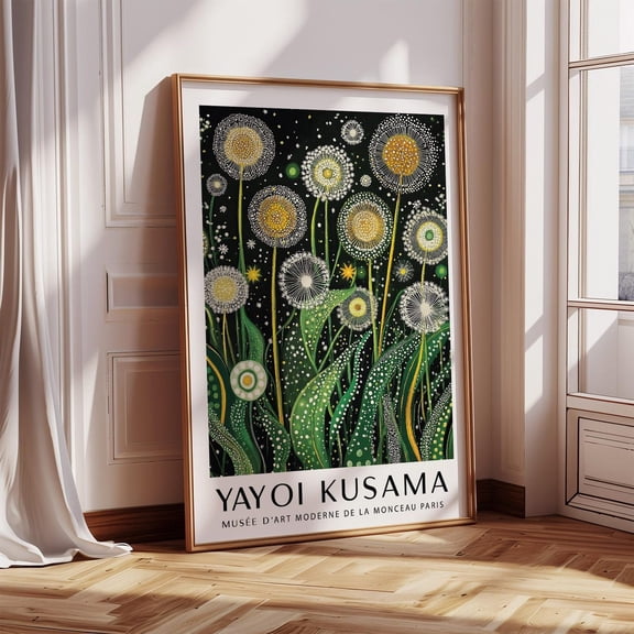 Botanical Wall Art Dandelion Field Print In Green And Gold – Nature-Inspired Modern Floral Artwork For Living Room Or Gallery Display Wall Art, Modern Wall Decor, 8x12 UNFRAMED