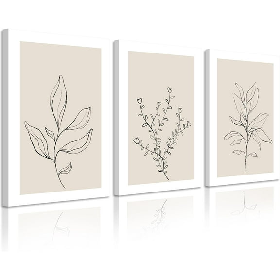Botanical Wall Art Decor Set of 3 Neutral Wall Decor Boho Beige Canvas Wall Art Botanical Minimalist Pictures Botanical Neutral Prints Beige Boho Artwork for Room Bedroom 12x16 Inch Unframed