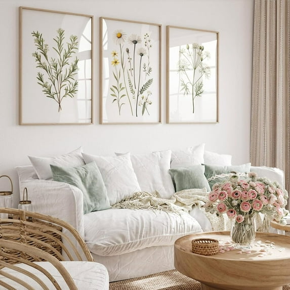 Botanical Wall Art Flower Wall Decor Vintage Wildflower Canvas Wall Art Set of 3 Watercolor Plant Pictures Boho Floral art Prints Farmhouse Artwork for Room Bedroom 12x16 Inch Ready to Hang