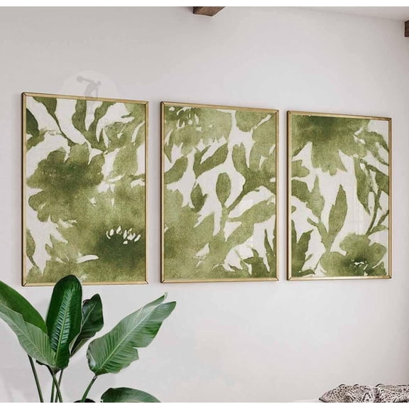 Botanical Wall Art Prints Green Leaf Modern Nature Inspired Version 2 Set 3 Stretched Canvas 16x24