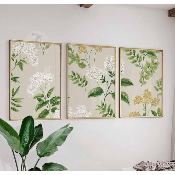 Botanical Wall Art Prints Green Leaf White Flower Modern Nature Inspired Version 2 Set 3 Unframed Paper Print 20x30