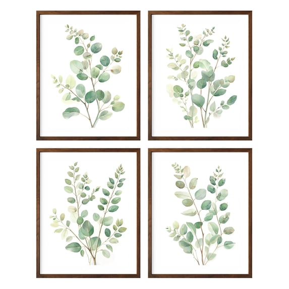 Botanical Wall Art Set of 4 Leaves Plants Framed Wall Decor 8x10 Sage Green Wall Art with Watercolor Pictures Minimalist for Bathroom Office