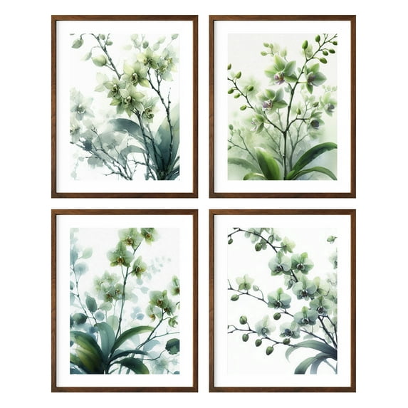 Botanical Wall Art Set of 4 Leaves Plants Framed Wall Decor 8x10 Sage Green Wall Art with Watercolor Pictures Minimalist for Bathroom Office