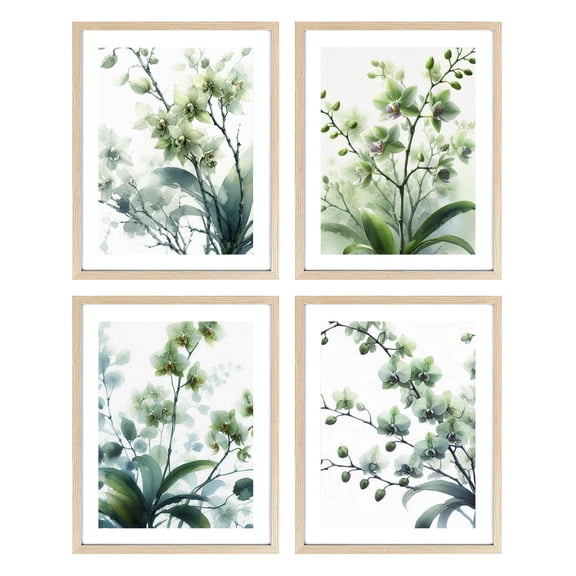 Botanical Wall Art Set of 4 Leaves Plants Framed Wall Decor 8x10 Sage Green Wall Art with Watercolor Pictures Minimalist for Bathroom Office