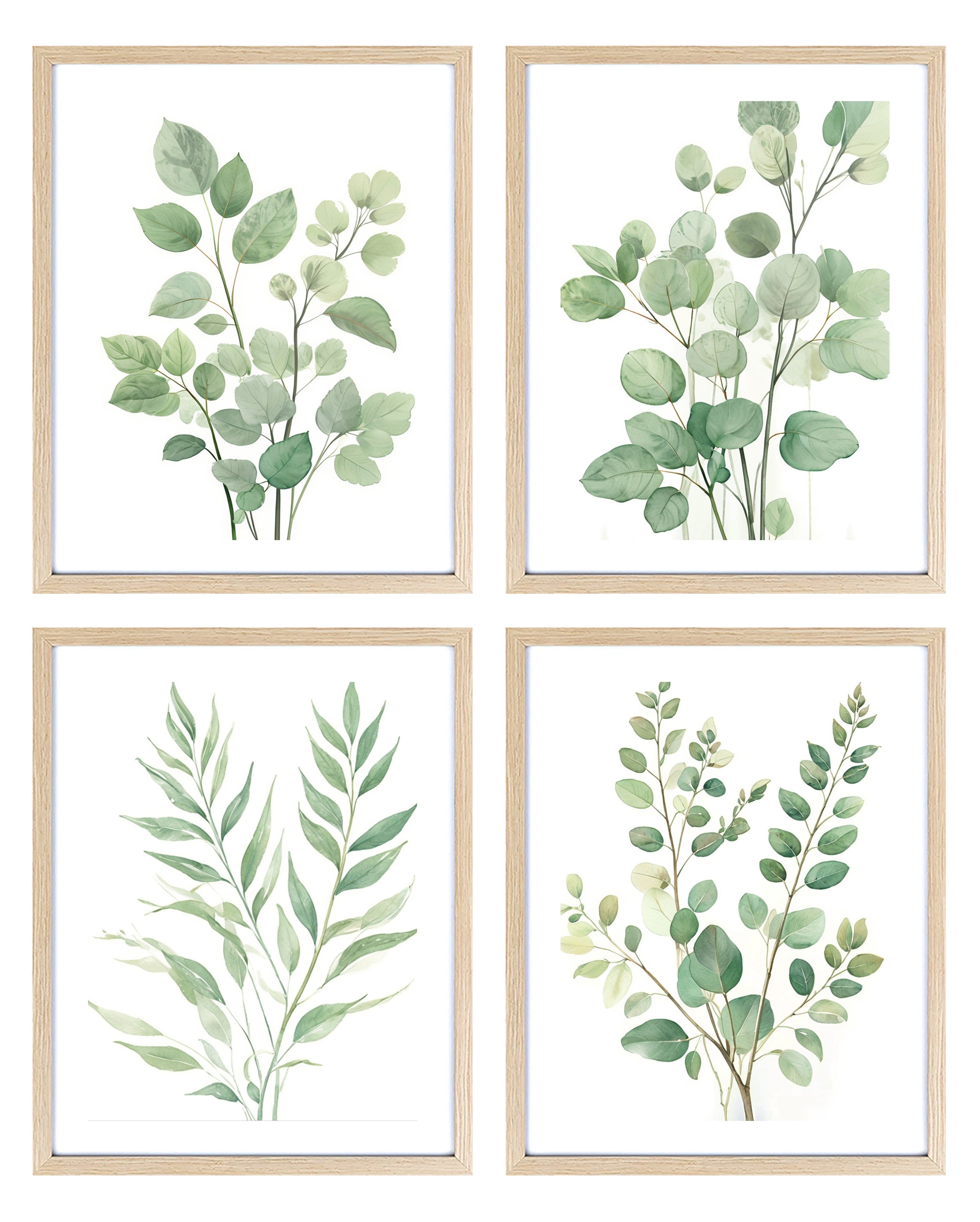Botanical Wall Art Set of 4 Leaves Plants Framed Wall Decor 8x10 Sage ...