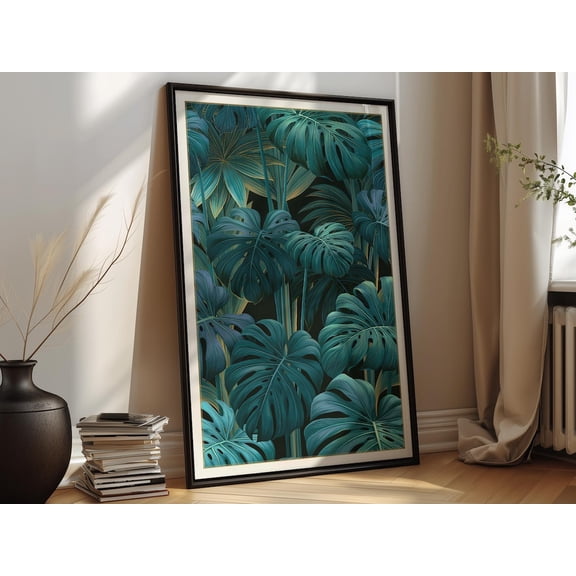 Botanical Wall Decor Dark Tropical Leaf Poster Emerald Green Wall Art