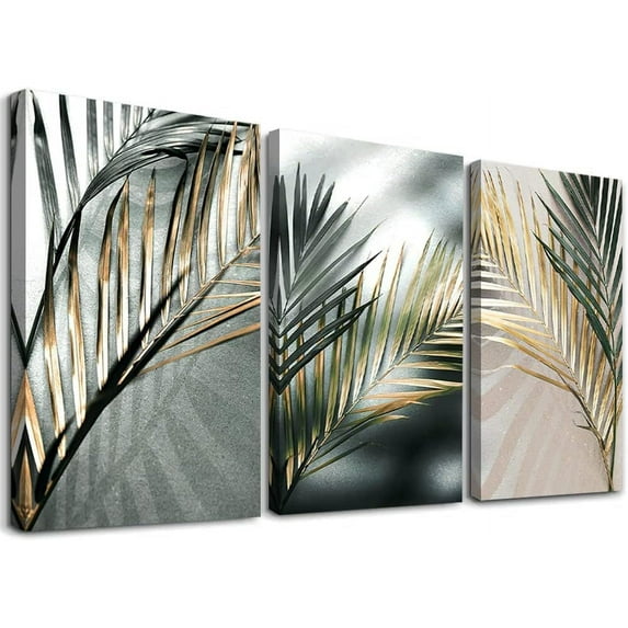 Botanical Wall art for Living Room Tropical Plant Wall Art Canvas Prints Set Bathroom Decor Wall Art, Contemporary Green Gold Wall Art for Bedroom, Modern Wall Pictures Office Wall Art