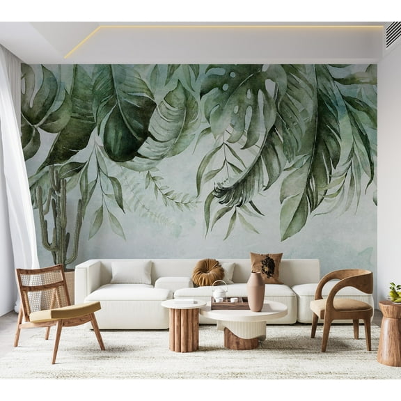 Botanical Wallpaper Wall Mural - Green Jungle Story