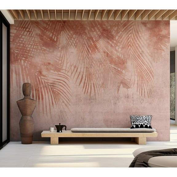 Botanical Wallpaper Wall Mural - Terracotta Palm Leaves