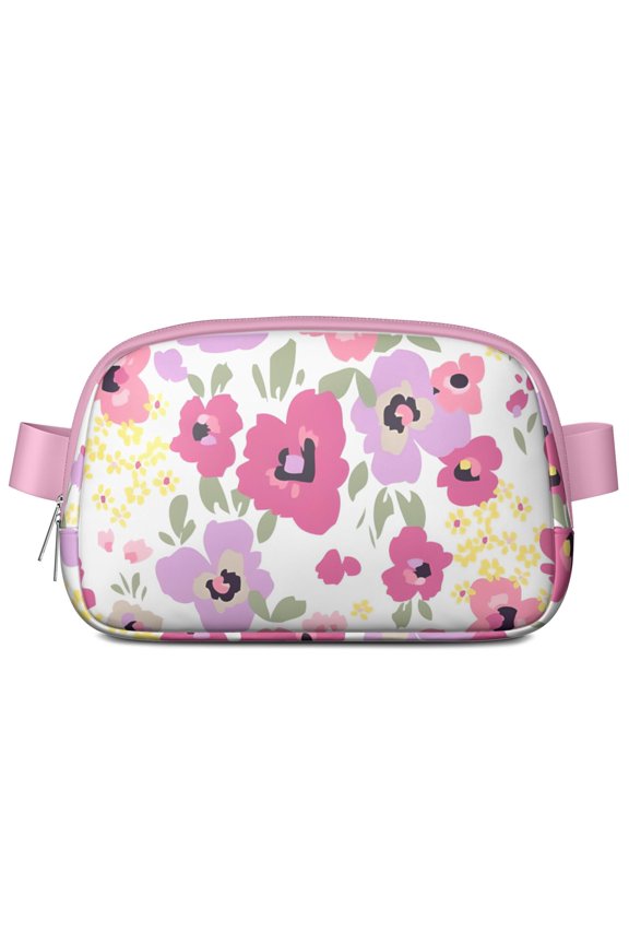 Botanical Watercolor Waist Bag – Floral Fanny Pack with Country Garden Wildflowers, Bees & Leaves