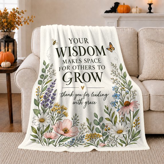 Botanical Wildflower Butterfly Thank You, Cozy Friendship Quote Scene, Warm Flannel Blanket for Living Room and Reading Nook, Art Lovers Friendship Gift, Artistic Home Decor