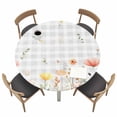 thumbnail image 1 of Botanical Wildflowers Fitted Tablecloth with Elastic Edged, Round Table Cloth for Dining Table, Spring Farmhouse Floral Grey Plaid Waterproof Oil Proof Table Cover for Indoor Outdoor 55"-60", 1 of 8