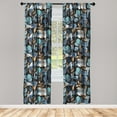 thumbnail image 1 of Botanical Window Curtains, Abstract Style Artwork of Leaves and Forms on Black Background, Lightweight Decor 2-Panel Set with Rod Pocket, Pair of - 28"x63", Dark Turquoise and Caramel, by Ambesonne, 1 of 3