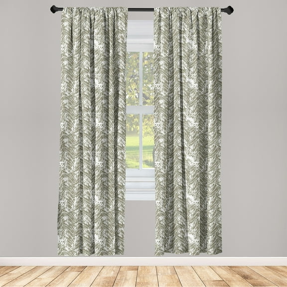 Botanical Window Curtains, Grunge Look Nature Themed Leaves Pattern Modern Forest Inspired Print, Lightweight Decor 2-Panel Set with Rod Pocket, Pair of - 28"x84", White and Army Green, by Ambesonne