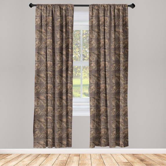 Botanical Window Curtains, Grunge Style Minimal Leaf Sketch Pattern in Brush Stroke Effect Nature Art, Lightweight Decor 2-Panel Set with Rod Pocket, Pair of - 28"x95", Pale Camel Umber, by Ambesonne