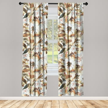 Botanical Window Curtains, Summer Nature Ornament Vintage Themed Aster Blossoms and Leaves, Lightweight Decor 2-Panel Set with Rod Pocket, Pair of - 28"x63", Cinnamon and Pale Khaki, by Ambesonne