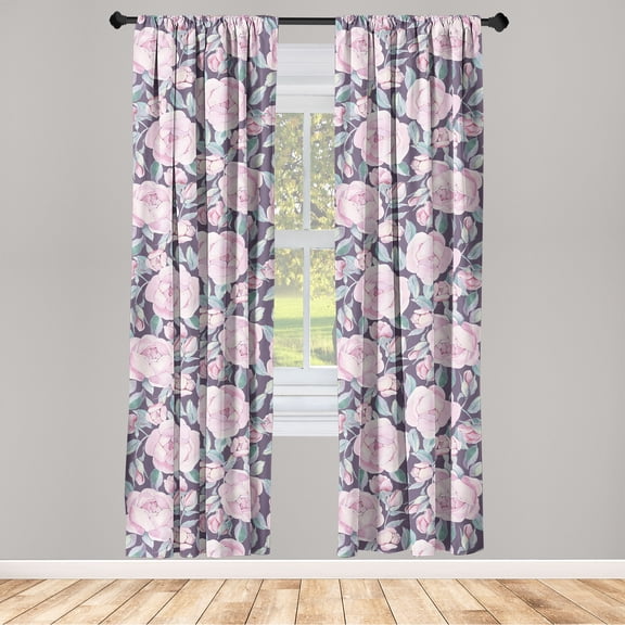 Botanical Window Curtains, Vintage English Garden Roses Pastel Soft Colors with Sea Green Leaves, Lightweight Decor 2-Panel Set with Rod Pocket, Pair of - 28"x63", Quartz and Soft Pink, by Ambesonne