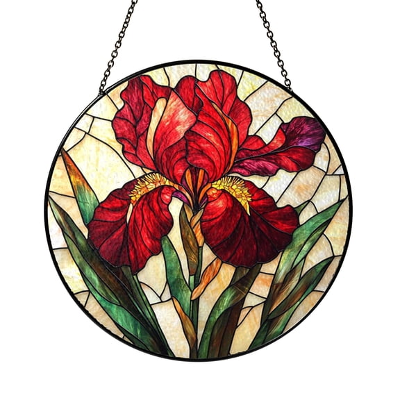 Botanical Window Decor Iris Stained Glass Style