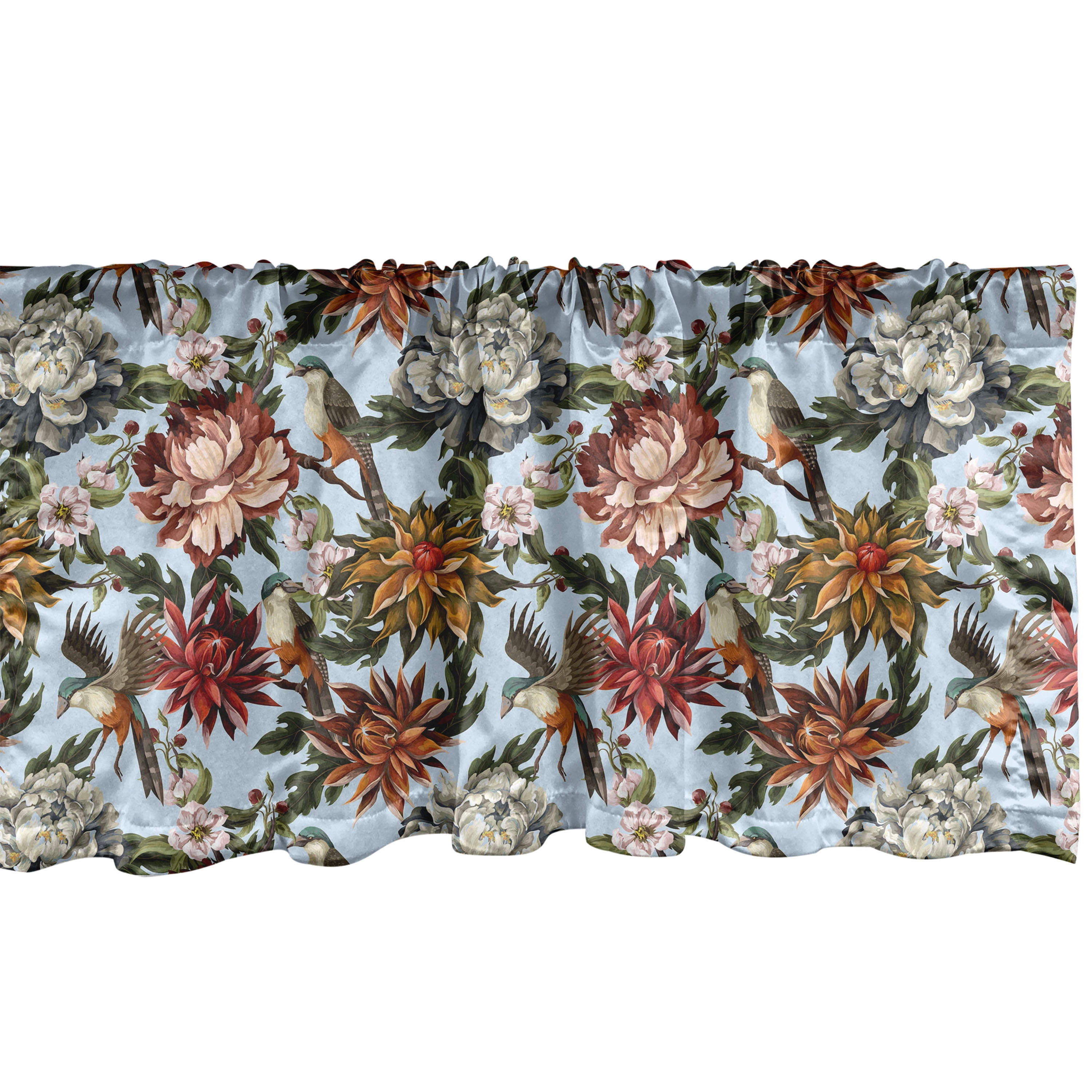 Botanical Window Valance, Bird Prints and Spring Blossoming Flowers ...