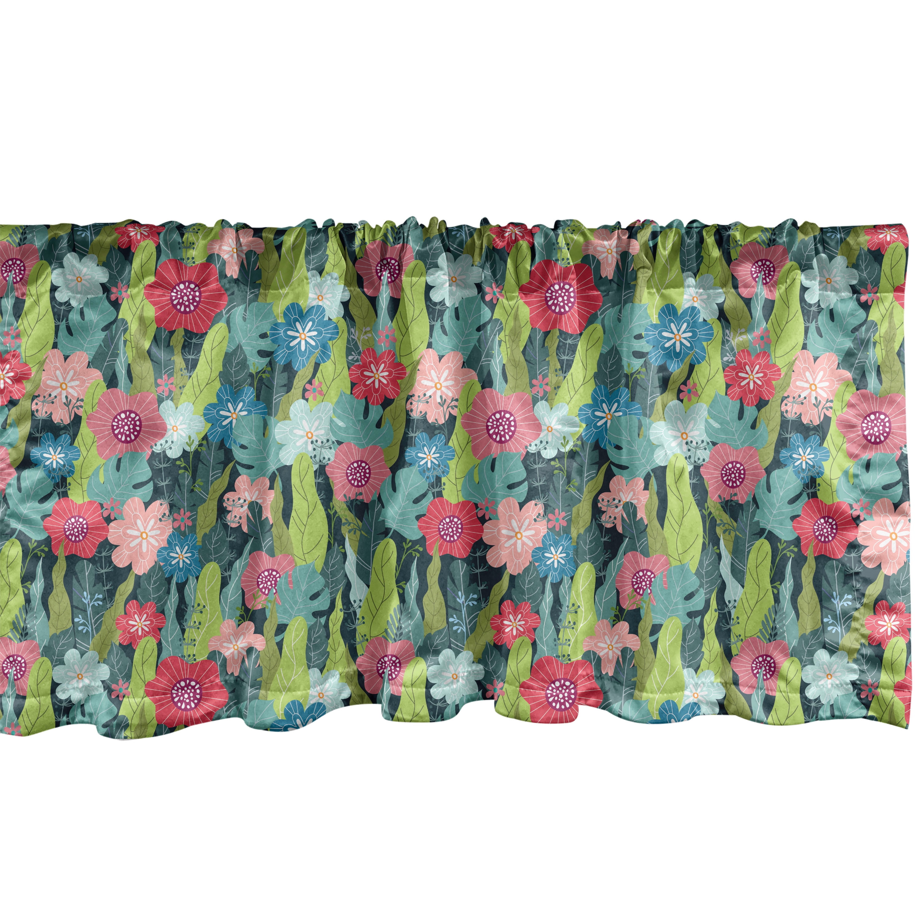 Botanical Window Valance, Garden Art Themed Pattern with Meadow Flowers ...
