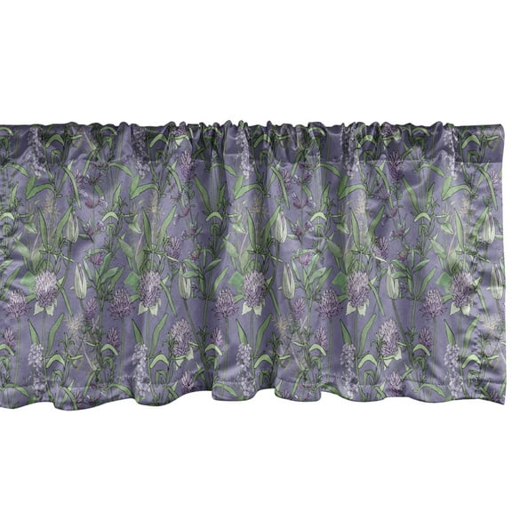 Botanical Window Valance, Herbal Oyster Plants Repetition, Curtain Valance for Kitchen Bedroom Decor with Rod Pocket, 54" X 12", Ceil Blue Peacock Green, by Ambesonne