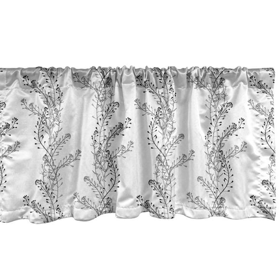 Botanical Window Valance, Illustration of Outline Drawings of Vertical Growing Shepherd's Purse, Curtain Valance for Kitchen Bedroom Decor with Rod Pocket, 54" X 18", Dark Grey and White, by Ambesonne