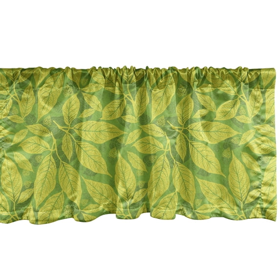 Botanical Window Valance, Monochromatic Pattern of Natural Artwork Leaves in the Forest, Curtain Valance for Kitchen Bedroom Decor with Rod Pocket, 54" X 18", Lime Green Yellow Green, by Ambesonne